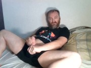 Preview 1 of Scruffy dude jerks off to porn, sniffs underwear, & eats his own load
