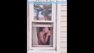 Twink's Neighbor Is Using Dildo On His Ass And His Mouth Is In The Window