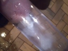 Blasting cum clouds in a tube of water with moaning cumshot