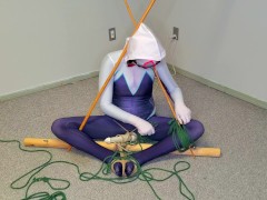 Spider-Gwen's Bondage Escape Practice #2: Triangle Tied while Getting Teased