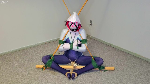 Watch Bondage Video:Spider-Gwen's Bondage Escape Practice #2: Triangle Tied while Getting Teased