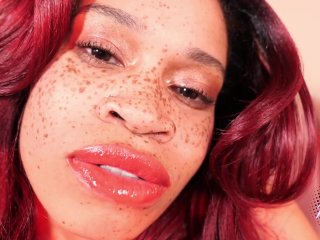 face fetish, ebony, redhead freckles, point of view