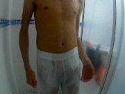 Preview 1 of Young man masturbates three times in underwear under the shower