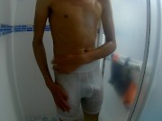 Preview 3 of Young man masturbates three times in underwear under the shower