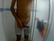 Preview 6 of Young man masturbates three times in underwear under the shower