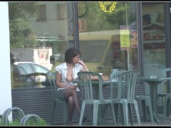 public - breasts look out of blouse