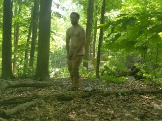 forest, solo male, public, masturbation