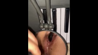 Trans boy fucks wet pussy with black vibrator