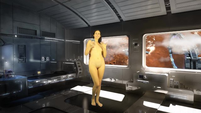 Bathroom Piss. Naked reading. High tech room in cosmos. Julia V Earth.