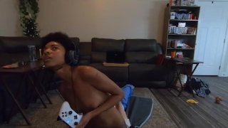 Black Adolescent Slut Playing COD Part 1 While Riding Dad's Face