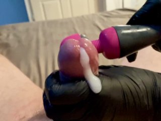 vibrator orgasm, wife, cumshot, medical gloves