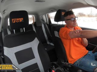 Fake Driving School Backseat Threesome with Big Tits and Snow screenshot number 0