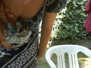 Preview 1 of Wet girl in the backyard touches herself and makes your cock hard