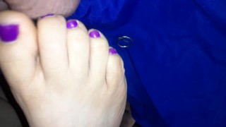 Part 10 of 10 BBW releasing hubby, nope.. locking his cock in cage and teasing key with purple toes