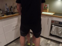 The neighbor came over for a quick fuck, he liked my socks and he came over my ass too fast