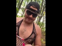 Sucking dildo in woods 