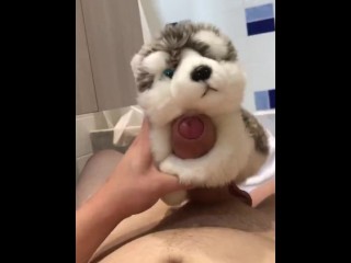 Jacking off and Cumming with help from my Plush Wolf