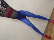 Preview 2 of Asian Sissy Ponyboy In Sexy Blue Pantyhose Tights Dancing And Showing Her Girly Ass