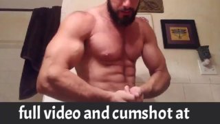 Ripped Sexy Bodybuilder Nude Posing and Stroking Thick Cock
