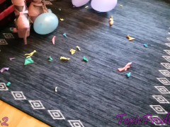 Popping baloons in stripper heels