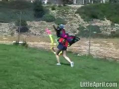 Cute Little April Outdoors Sucking A Popsicle