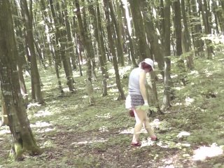 Upskirt no_panties . Naked mommy Milf without panties picksmushrooms in forest . Outdoors Outside