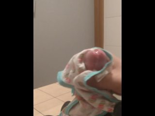 Jerking with panties In a public bathroom