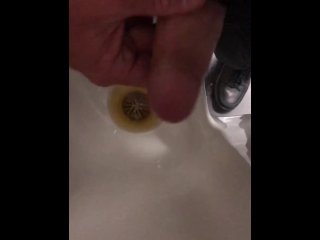 At Work_Risky Public Masturbation, Cumshot Into the Urinal After_Taking a Long Piss,Startled Midway