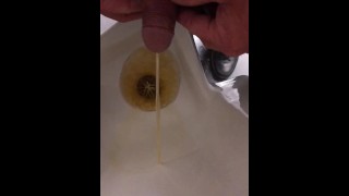 At work Risky Public Masturbation, Cumshot into the urinal after taking a long piss, startled midway