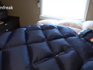 masturbation, down jacket, puffy, cumshot