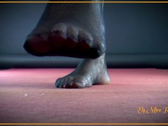 Video Blonde in fishnet stockings walks barefoot. Cum on my feet. Ely Mira Feet