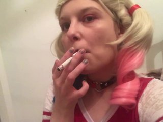 smoking fetish, solo female, harley quinn cosplay, harley quinn