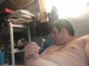 Preview 3 of Fat ass jerks dick before bed and cums in own mouth