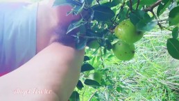 Naughty girl pissing on pears in the garden - Angel Fowler 