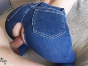 Preview 6 of Nympho Roommate Fucked in Ripped Jeans Denim and Finishing With Huge Cumshot
