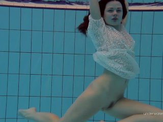 White dressed tight hairy babe Katy Soroka underwater