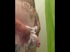 Daddy soaps it in the shower