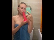 Preview 1 of Student sucks dildo and shows her tits