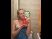 Preview 2 of Student sucks dildo and shows her tits