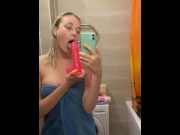 Preview 4 of Student sucks dildo and shows her tits