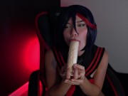Preview 1 of Ryuko Matoi Fucks Herself with Huge Dildo in Pussy and Mouth