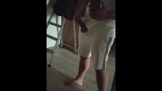 Russian young guy jerking off in front of the mirror
