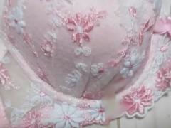Ejaculate towards the pink bra, but much of the semen flew farther lol