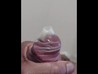 cumshot, condom, solo male, vertical video