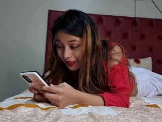 Horny Stepsister Prefers to Fuck and Eat Cum than Play on her Cell Phone