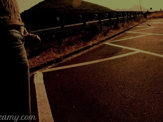 Dick flash - A girl caught me jerking off_on the street and help me cum - MissCreamy