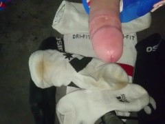 Cumshot on sweaty white Jordan Socks with FOX MX gloves