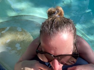 Giving the neighbors a show with a blowjob/fuck in_the pool duringthe day.