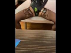 Cat suit slut fucks toys