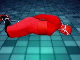 Selfbondage in Red on the Dance Floor with Ice Lock